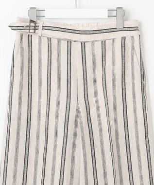 23区 【洗える】リネンストライプ ワイド パンツ ベージュストライプ