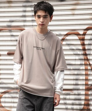 WEGO 【ユニセックス着用ITEM/2点SET】アクセ付きグラフィックアンサンブルT（LS） ベージュ