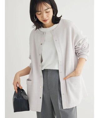 Green Parks 裏起毛ミディ丈ドットボタンカーディガン Light Gray