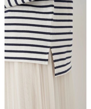 earth music&ecology レースボーダーカットソープルオーバー Navy