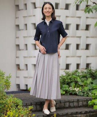 J.PRESS LADIES L エアリースパンボイル プリーツ スカート グレージュ系
