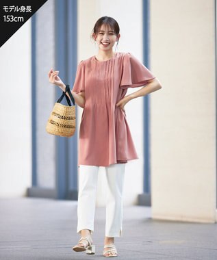 Tiaclasse 【洗える】麻調ピンタックチュニックブラウス ピンク
