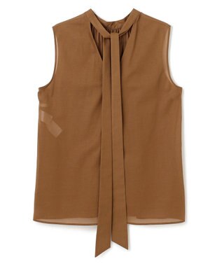 BEIGE， 【洗える】BAC / コットンバックボウタイノースリーブブラウス Brown