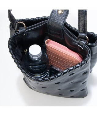 UNBILLION perche 牛革ソフト3層かがり2wayショルダーバッグ ブラックドット