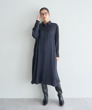 YECCA VECCA ヴィンテージサテンシャツワンピース Khaki