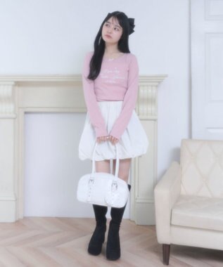 WEGO スタッズハートチャーム付きハトメボストン ホワイト