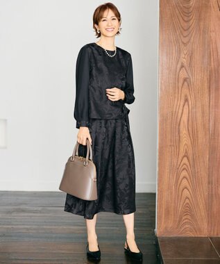 自由区 L 【17号サイズまで展開・セットアップ対応】フラワーオパールプリント スカート ネイビー