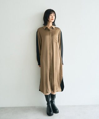 YECCA VECCA ヴィンテージサテンシャツワンピース Khaki