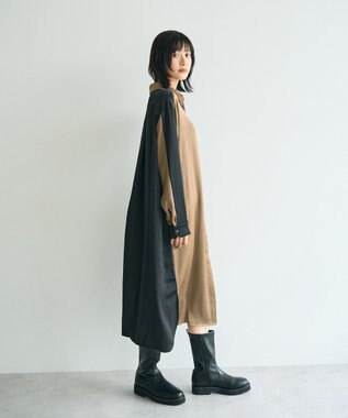 YECCA VECCA ヴィンテージサテンシャツワンピース Khaki