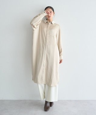 YECCA VECCA ヴィンテージサテンシャツワンピース Khaki
