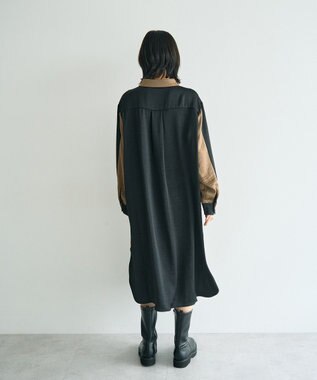 YECCA VECCA ヴィンテージサテンシャツワンピース Khaki