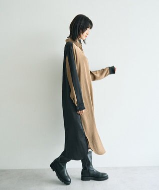 YECCA VECCA ヴィンテージサテンシャツワンピース Khaki