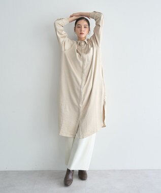 YECCA VECCA ヴィンテージサテンシャツワンピース Khaki