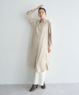 YECCA VECCA ヴィンテージサテンシャツワンピース Khaki