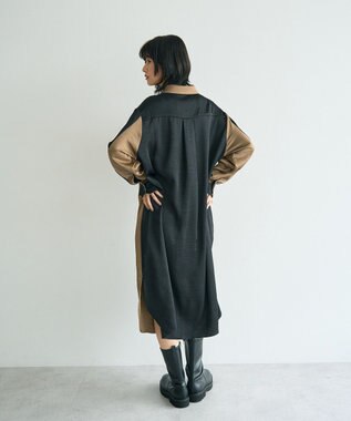 YECCA VECCA ヴィンテージサテンシャツワンピース Khaki