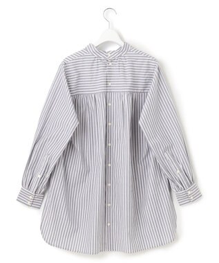 J.PRESS YORK STREET 【WOMEN】バックボタン ストライプブラウス ライトグレー系1