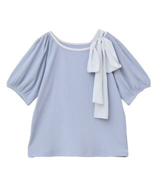 earth music&ecology アシメ肩リボンカットソー Grayish Blue