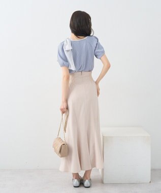 earth music&ecology アシメ肩リボンカットソー Grayish Blue