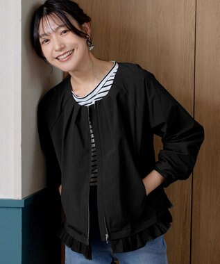 Tiaclasse 【洗える】チュールフリルタックブルゾン ブラック