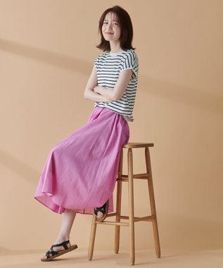 ANY 【UVケア/接触冷感/アンチピリング】クールタッチフレンチスリーブニット オフ×ブラック