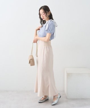 earth music&ecology アシメ肩リボンカットソー Grayish Blue