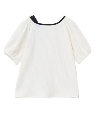 earth music&ecology アシメ肩リボンカットソー Ivory