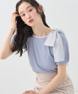 earth music&ecology アシメ肩リボンカットソー Grayish Blue