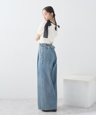 earth music&ecology アシメ肩リボンカットソー Ivory