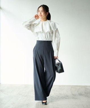 #Newans 【セレモニーにも】美シルエットワイドパンツ ネイビー