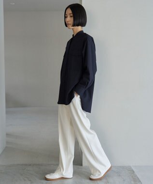 UNFILO ウールライク バンドカラーシャツ トップグレー