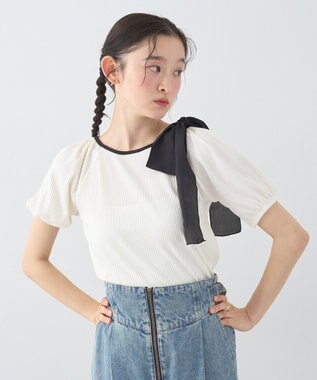 earth music&ecology アシメ肩リボンカットソー Ivory