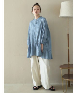 earth music&ecology コットンボイル切替ティアードチュニック Blue