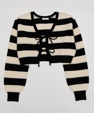 WEGO リボンカーディガン ブラックボーダー
