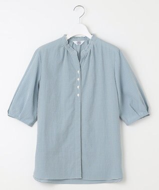 J.PRESS LADIES S 【洗える】アセVis ギンガム フリル襟 ブラウス シーグリーン系3