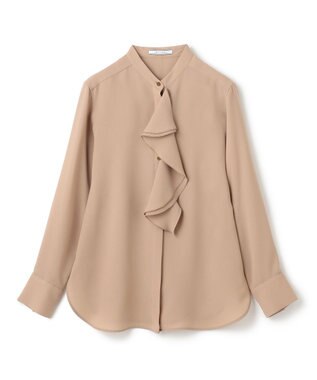 BEIGE， 【洗える】STOW / バンドカラーフリルブラウス Milk tea