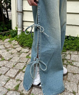 WEGO 【ウエストゴム/楽ちん】サマーデニムサイドリボンパンツ デニム中濃加工色