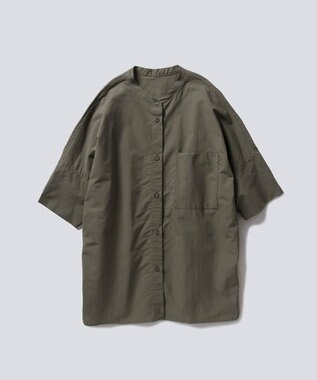  【手洗い可 / 和紙糸】COTTON PAPER  POPLIN BAND COLLAR DOLMAN SLEEVE SHIRT　コットンポプリン 半袖シャツ