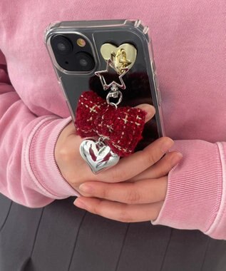 WEGO ツイードリボンハートキーホルダー レッド