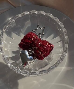 WEGO ツイードリボンハートキーホルダー レッド