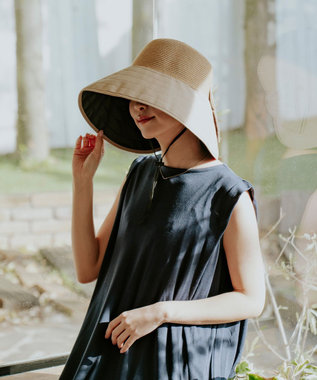 MOONBAT 【遮光100%/UPF50%＋/UVカット】洗えるバックリボン ブレードパラソルハット 手洗いOK/サイズ調整可能/吸水速乾/遮熱 ベージュ