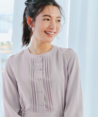 Tiaclasse 【新色追加・洗える】パールボタンプリーツワンピース グレージュ