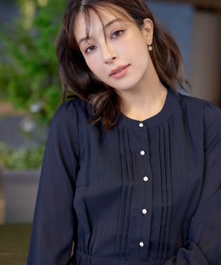 Tiaclasse 【新色追加・洗える】パールボタンプリーツワンピース ネイビー