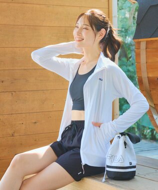 OP／FILA 【FILA】ラッシュガードブロックメッシュ スタンドカラージャケット ホワイト