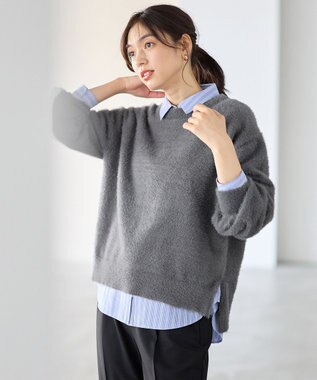 ANY L ショートシャギープルオーバーニット チャコール