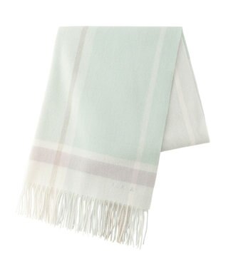 MOONBAT FURLA ウール超大判ブロックチェックラメストール/幅70cm ミントグリーン