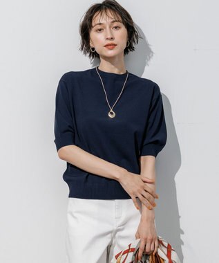 23区 【先行予約】セミマットフリゼ リラクシー ニット Tシャツ ネイビー系
