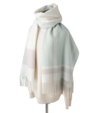 MOONBAT FURLA ウール超大判ブロックチェックラメストール/幅70cm ミントグリーン