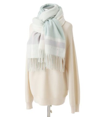 MOONBAT FURLA ウール超大判ブロックチェックラメストール/幅70cm ミントグリーン