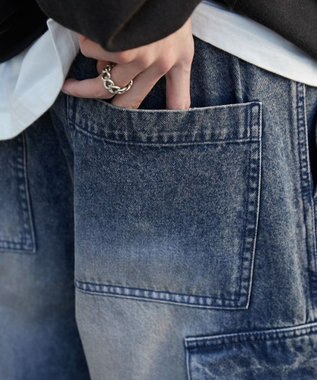 WEGO 【ユニセックス着用ITEM】デニムイージーカーゴパンツ デニム中濃加工色