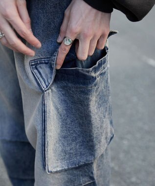 WEGO 【ユニセックス着用ITEM】デニムイージーカーゴパンツ デニム中濃加工色